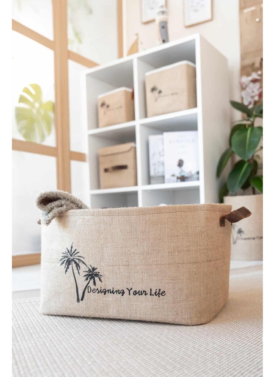 Tekno Trust Brown Jute Cabinet Laundry Children's Room Toy Organizer Folding Storage Basket Organizer  - Image 1