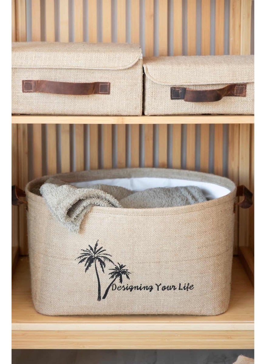 Tekno Trust Brown Jute Cabinet Laundry Children's Room Toy Organizer Folding Storage Basket Organizer  - Image 4