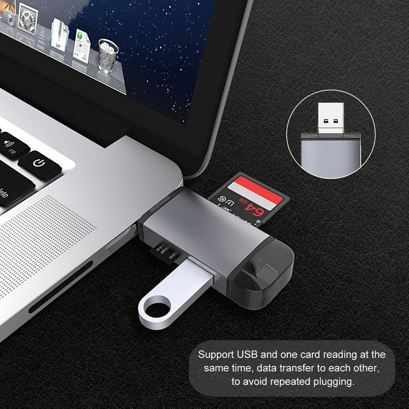 قارئ بطاقات 6 في 1 رمادي من سبائك الألومنيوم بمسنتين مزدوجتين - مدعوم بـ OTG و USB 3.0 و Type C لمنزلك ومكتبك، وأجهزة الكمبيوتر المحمولة، والهواتف الذكية، والأجهزة التخزين الخارجية - Image 3