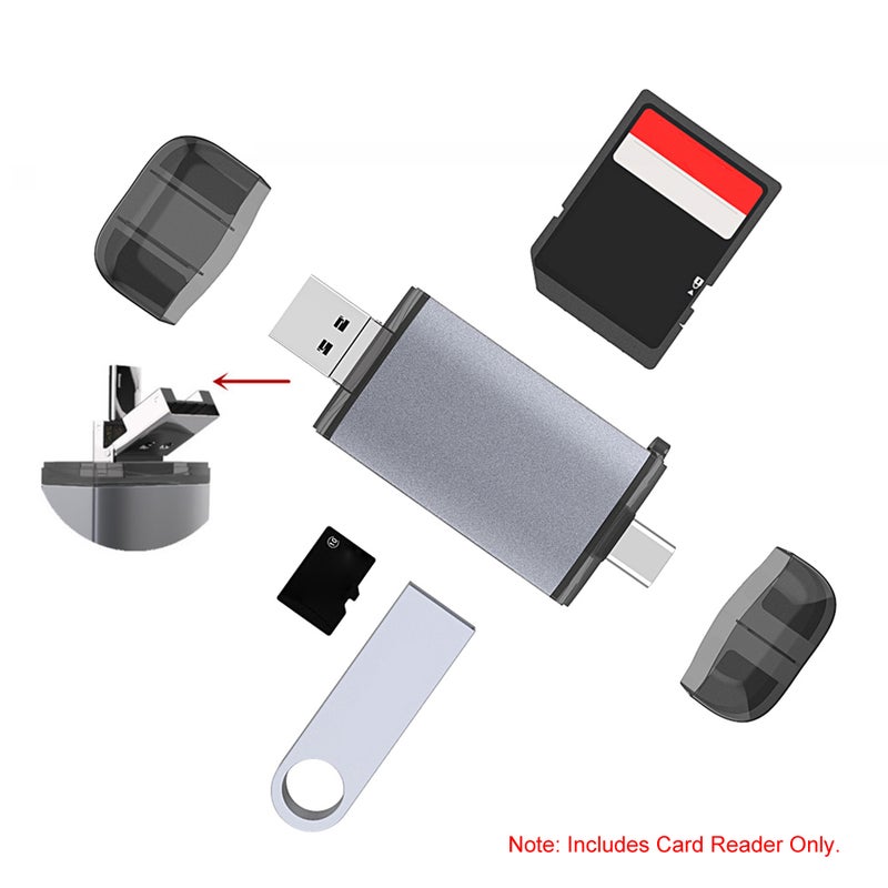 قارئ بطاقات 6 في 1 رمادي من سبائك الألومنيوم بمسنتين مزدوجتين - مدعوم بـ OTG و USB 3.0 و Type C لمنزلك ومكتبك، وأجهزة الكمبيوتر المحمولة، والهواتف الذكية، والأجهزة التخزين الخارجية - Image 5