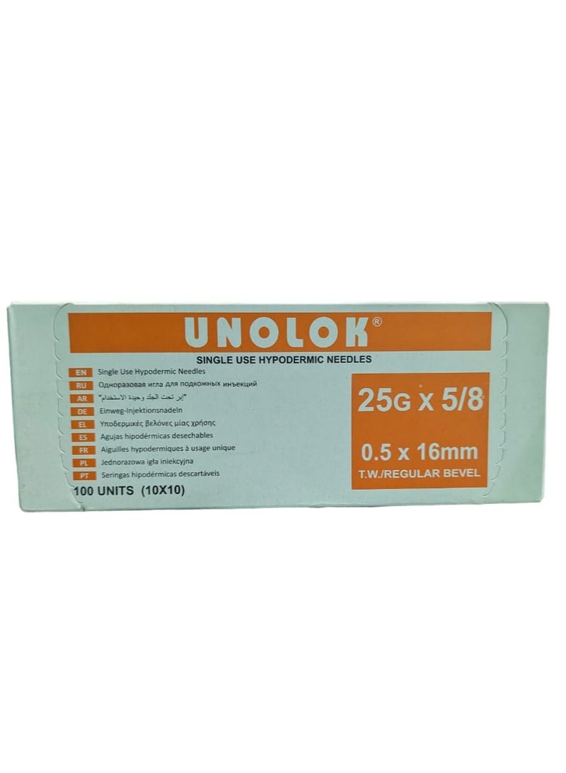 Single Use Hypodermic Needles 25G X 5/8 (0.5 X 16Mm) 100 Units