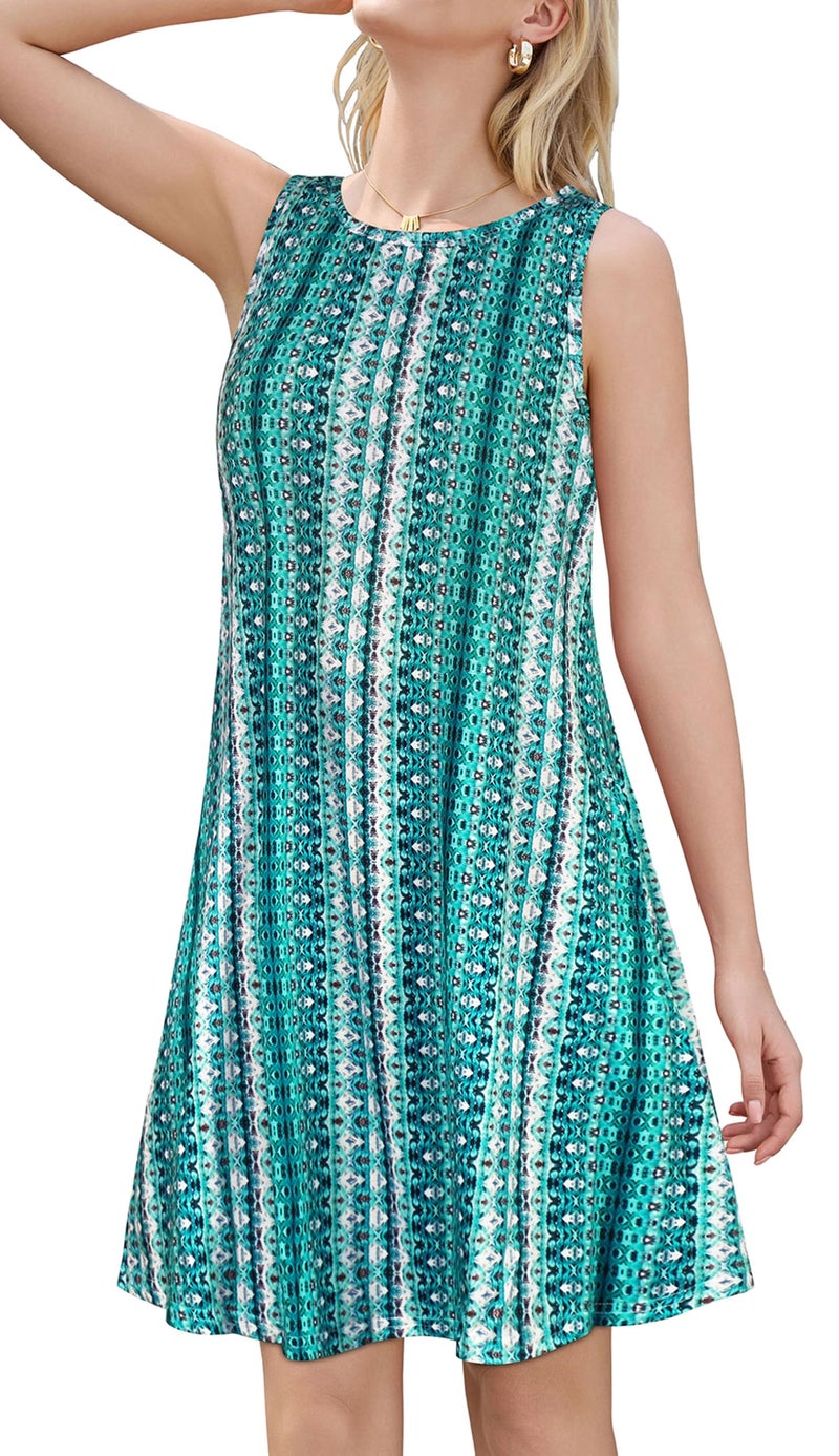 elescat Women Sun Dresses for Summer Tee Shirt Sleeveless Club Plus Sized Tank Sundresses(Green Vertical Stripe,2XL) - Image 3