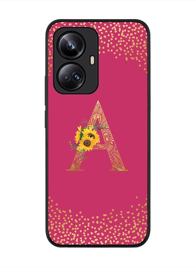 Stylizedd Cover for Realme 10 Pro Plus 5G Case , Rugged Black Slim fit Phone Cases Custom Monogram Initial Letter Mandala Floral Pattern Alphabet-A (Dark Pink Rose) - Image 1