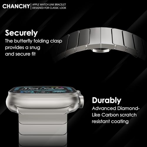 CHANCHY Stainless Steel Band for Apple Watch Ultra 3/2/1 Band 49mm 46mm 45mm 44mm, Metal Strap with Folding Clasp Link Bracelet for Apple Watch Series 11 10 9 8 7 6 5 4 3 2 1 SE3/SE2/SE, Titanium - Image 4