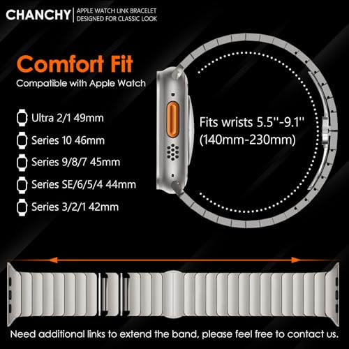 CHANCHY Stainless Steel Band for Apple Watch Ultra 3/2/1 Band 49mm 46mm 45mm 44mm, Metal Strap with Folding Clasp Link Bracelet for Apple Watch Series 11 10 9 8 7 6 5 4 3 2 1 SE3/SE2/SE, Titanium - Image 5