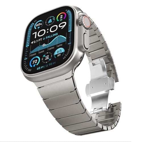 CHANCHY Stainless Steel Band for Apple Watch Ultra 3/2/1 Band 49mm 46mm 45mm 44mm, Metal Strap with Folding Clasp Link Bracelet for Apple Watch Series 11 10 9 8 7 6 5 4 3 2 1 SE3/SE2/SE, Titanium - Image 1