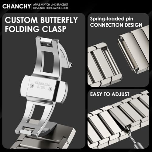 CHANCHY Stainless Steel Band for Apple Watch Ultra 3/2/1 Band 49mm 46mm 45mm 44mm, Metal Strap with Folding Clasp Link Bracelet for Apple Watch Series 11 10 9 8 7 6 5 4 3 2 1 SE3/SE2/SE, Titanium - Image 3