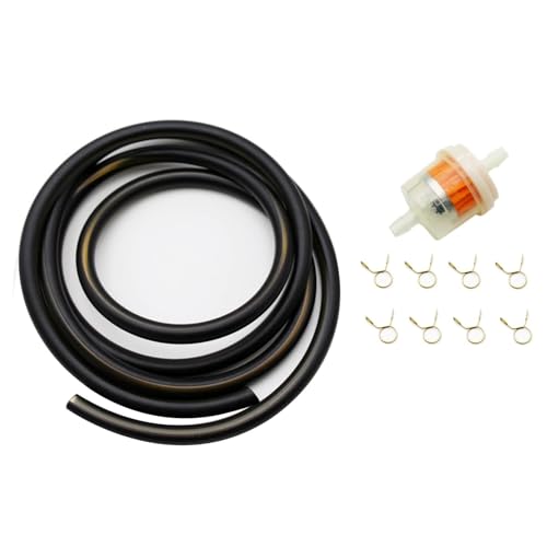 PRO BAT 0.2''x59'' (5mmx1.5m) Motorcycle Fuel Line Tube Oil Gas Line Petrol Hose for ATV Dirt Bike Go Kart Moped Pocket Bike Most of Chinese Scooter with Hose Clamps Fuel Filter, Black - Image 1