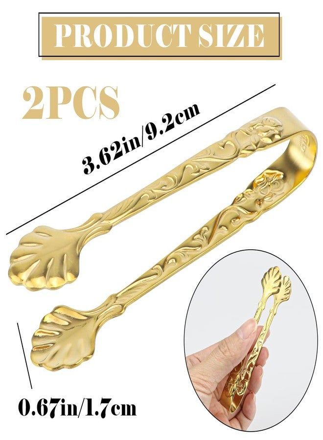 DOERDO DD DOERDO 2Pcs Ice Cube Tongs Sugar Tongs Stainless Steel Mini Serving Tongs Appetizers Tongs for Tea Party Coffee Bar, Gold - Image 2