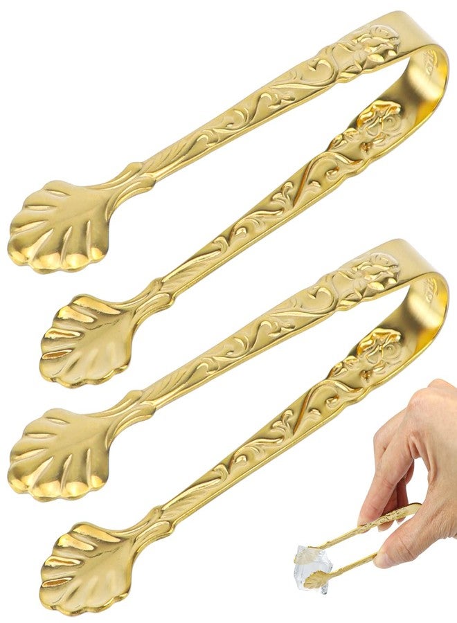 DOERDO DD DOERDO 2Pcs Ice Cube Tongs Sugar Tongs Stainless Steel Mini Serving Tongs Appetizers Tongs for Tea Party Coffee Bar, Gold - Image 1