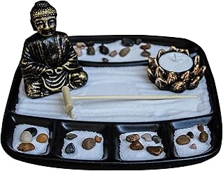 Royal Brands Royal Brands Zen Garden Deluxe Desk Meditation Garden with Buddha Statue, Rake, Rocks, Lotus Tea Light Holder (Candle  - Image 1
