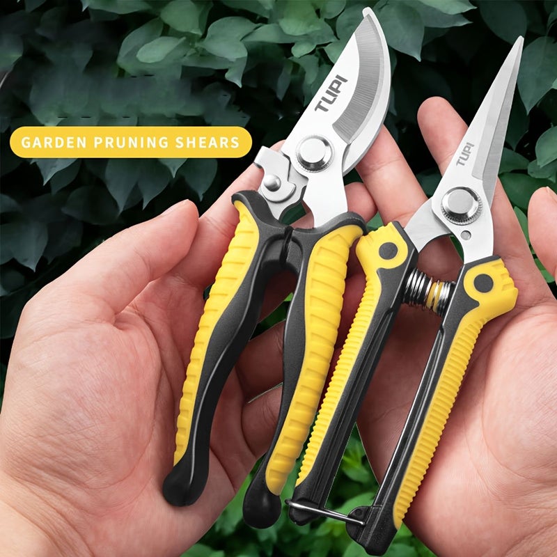 2 Piece Set In Pink And Green Straight Head Heavy Duty Pruning Shears For Fruit Tree And Gardening Branch Cutting - Image 1