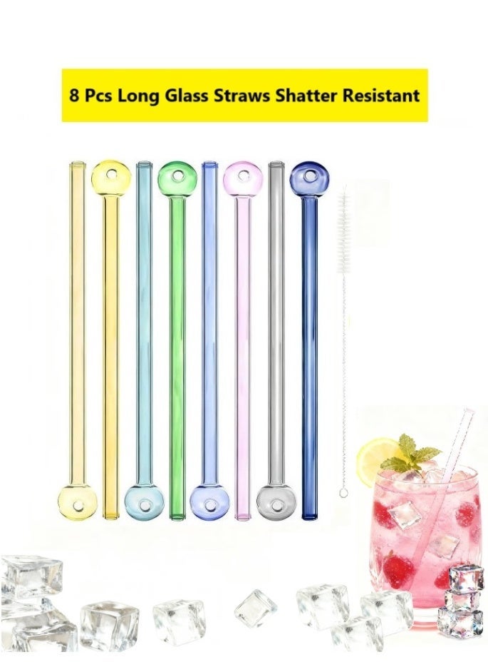 9-piece set of colored glass straws, heat-resistant reusable straws for juice, milk tea, and beverages - Image 1