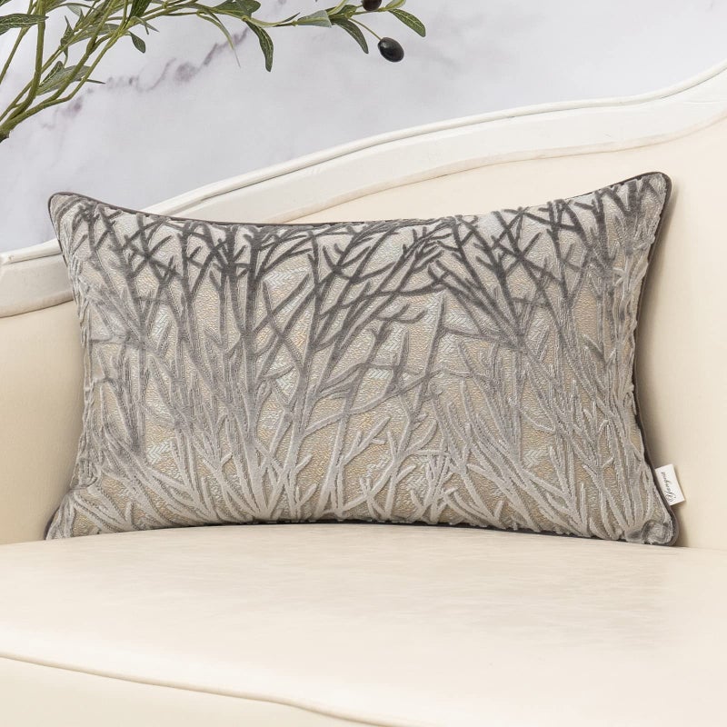 Yangest Grey Throw Pillow Cover Velvet Cushion Cover Branches Rectangular Pillowcase for Sofa Couch Bedroom Living Room 12x20 Inch