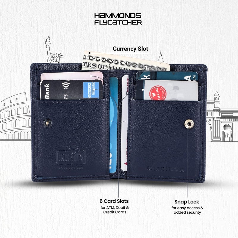 HAMMONDS FLYCATCHER Genuine Leather Card Holder Wallet for Man & Women, RFID Protected ATM/Credit Card Holder Wallet for Men with 6 Slots and 1 Currency Slot, Gift for Men - Blue - Image 5