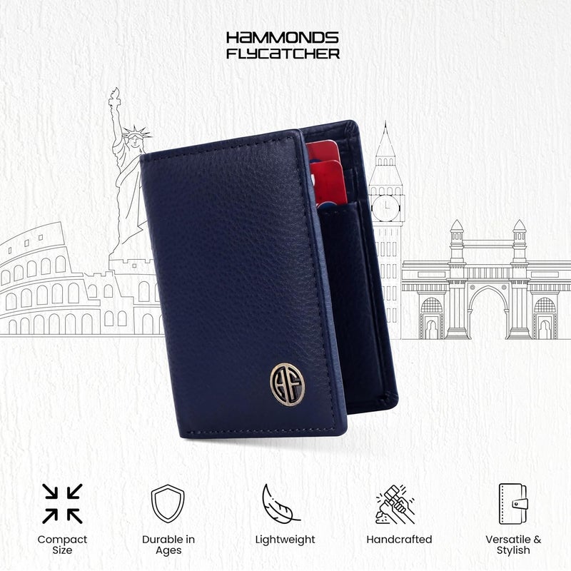 HAMMONDS FLYCATCHER Genuine Leather Card Holder Wallet for Man & Women, RFID Protected ATM/Credit Card Holder Wallet for Men with 6 Slots and 1 Currency Slot, Gift for Men - Blue - Image 3