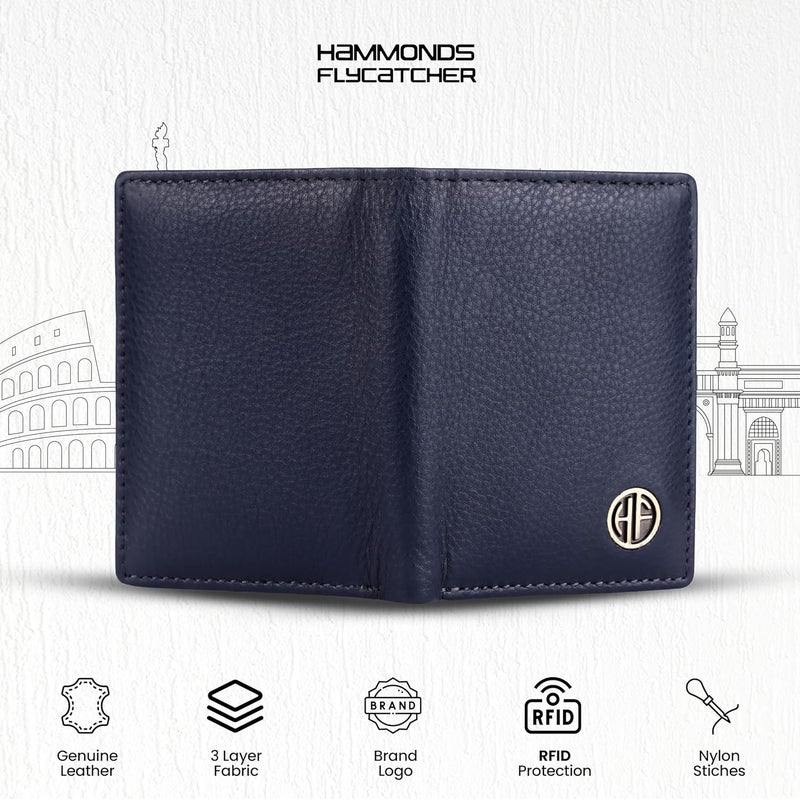 HAMMONDS FLYCATCHER Genuine Leather Card Holder Wallet for Man & Women, RFID Protected ATM/Credit Card Holder Wallet for Men with 6 Slots and 1 Currency Slot, Gift for Men - Blue - Image 4