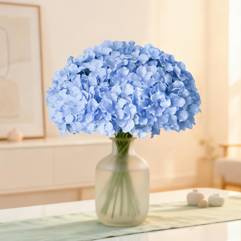Cherica 20 Pcs Blue Hydrangea Artificial Flowers Bulk, Faux Hydrangea Flowers Heads, Artificial Fake Silk Hydrangea Flowers with Stems, Blue Flowers Artificial for Decoration Wedding DÃ©cor - Image 3
