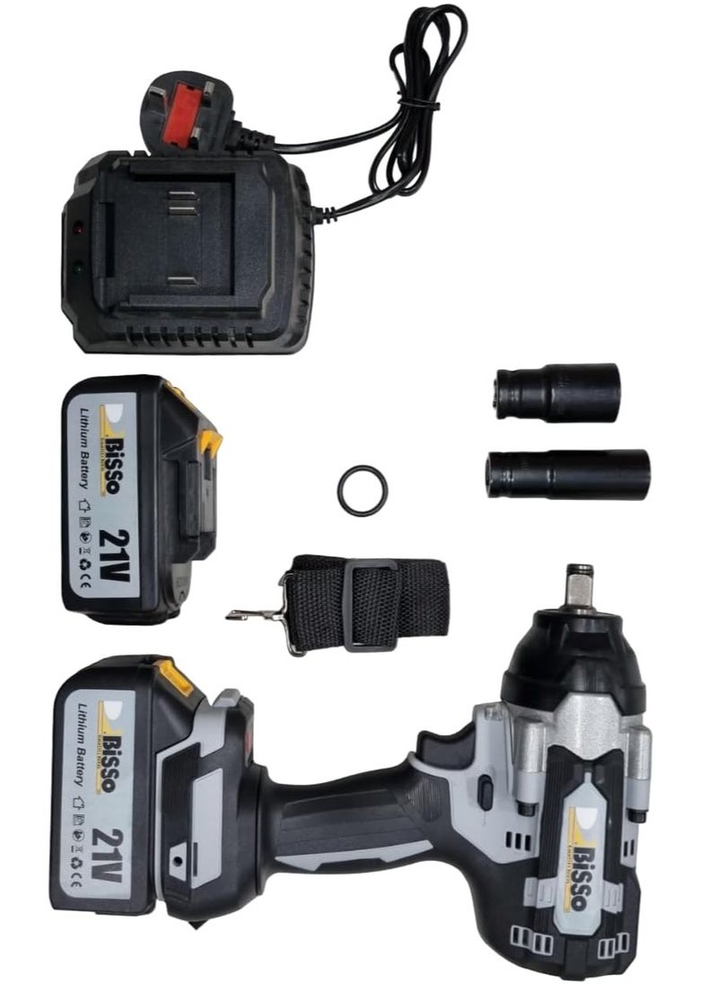 BISSO - Car Tire Screwdriver Set with Bag 600Nm RPM Torque Include 2 Sockets Size 17/19mm, 19/22mm 21V - Image 1