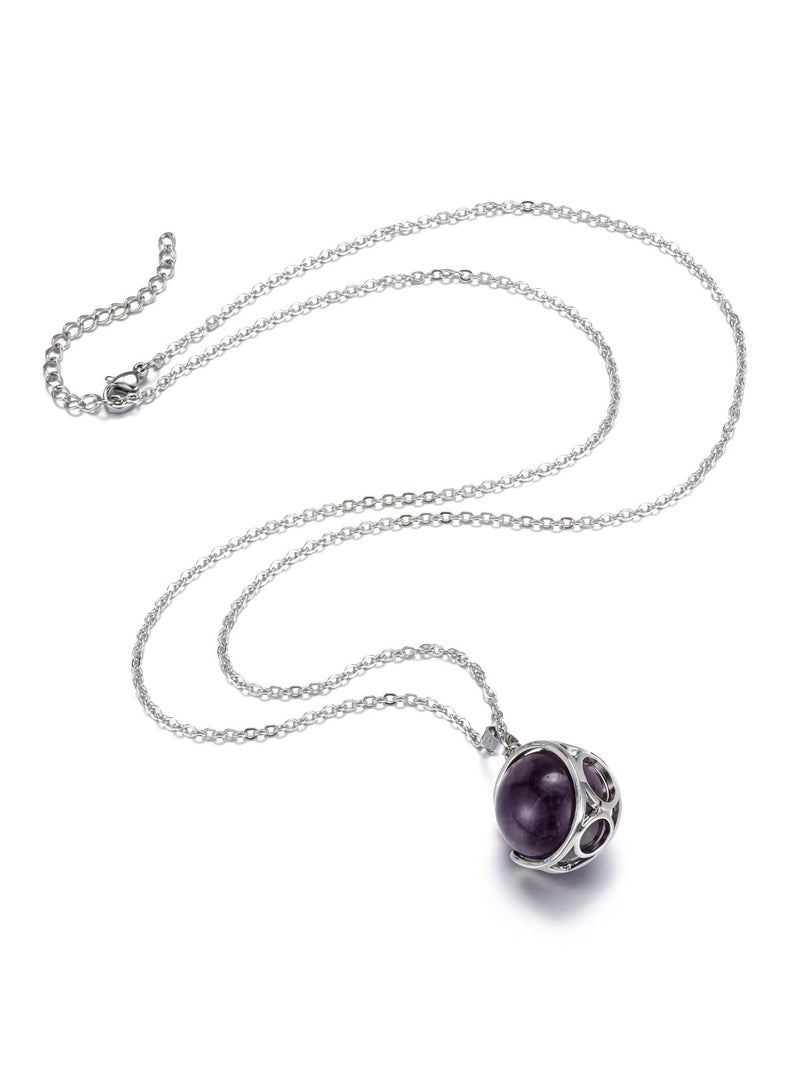 Top Plaza Amethyst Healing Crystal Stone Necklace Round Ball Rotating Natural Gemstone Pendant Necklace for Women Purple Energy Jewelry Christmas Gifts - Image 3