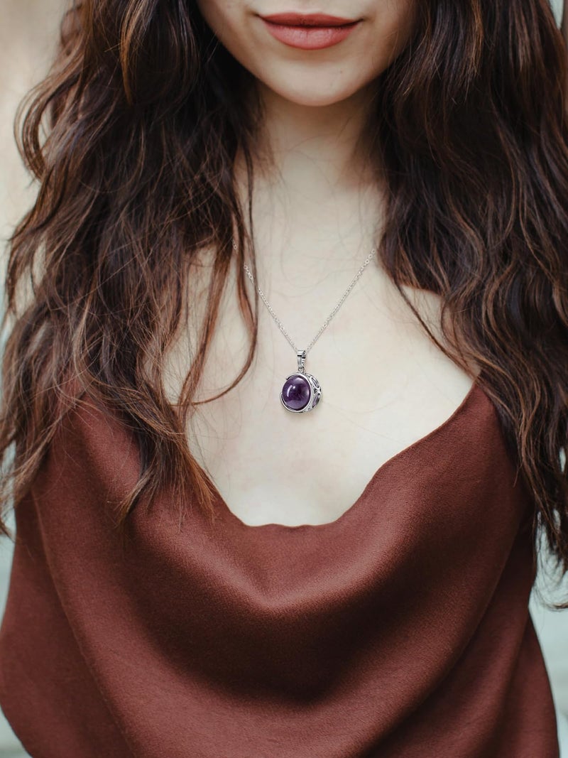 Top Plaza Amethyst Healing Crystal Stone Necklace Round Ball Rotating Natural Gemstone Pendant Necklace for Women Purple Energy Jewelry Christmas Gifts - Image 4