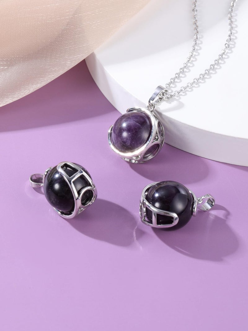 Top Plaza Amethyst Healing Crystal Stone Necklace Round Ball Rotating Natural Gemstone Pendant Necklace for Women Purple Energy Jewelry Christmas Gifts - Image 5