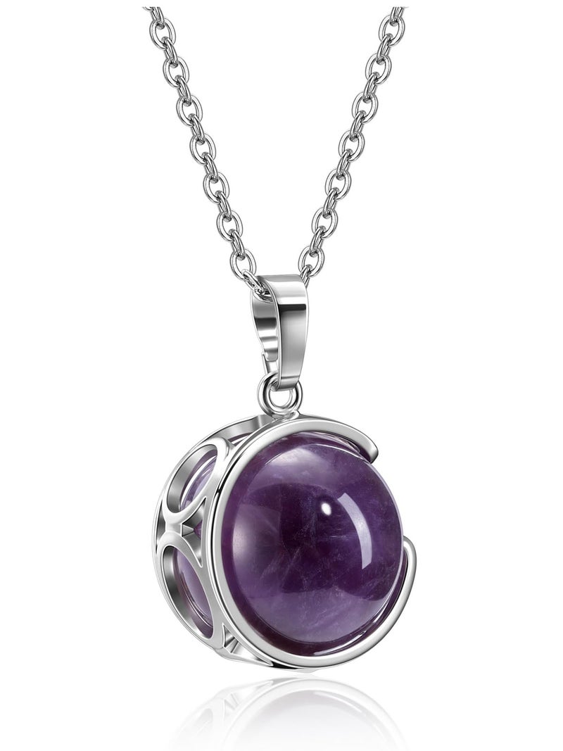 Top Plaza Amethyst Healing Crystal Stone Necklace Round Ball Rotating Natural Gemstone Pendant Necklace for Women Purple Energy Jewelry Christmas Gifts - Image 1