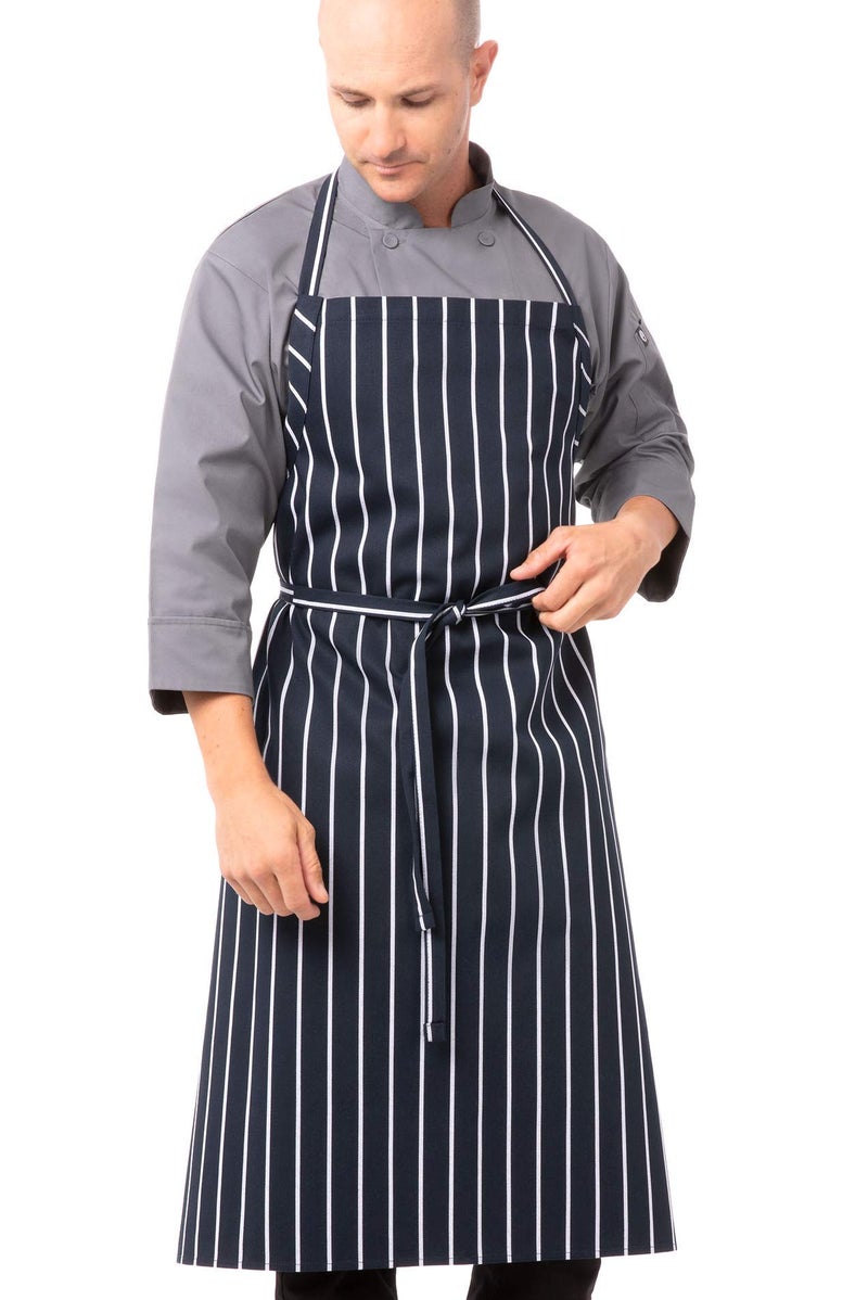 Chef Works مئزر طهاة إنجليزي للجنسين من شيف ووركس، أزرق داكن مع خط طباشيري، مقاس واحد - Image 1