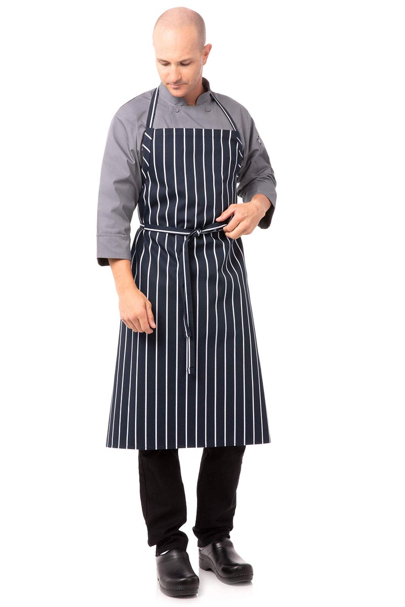 Chef Works مئزر طهاة إنجليزي للجنسين من شيف ووركس، أزرق داكن مع خط طباشيري، مقاس واحد - Image 4