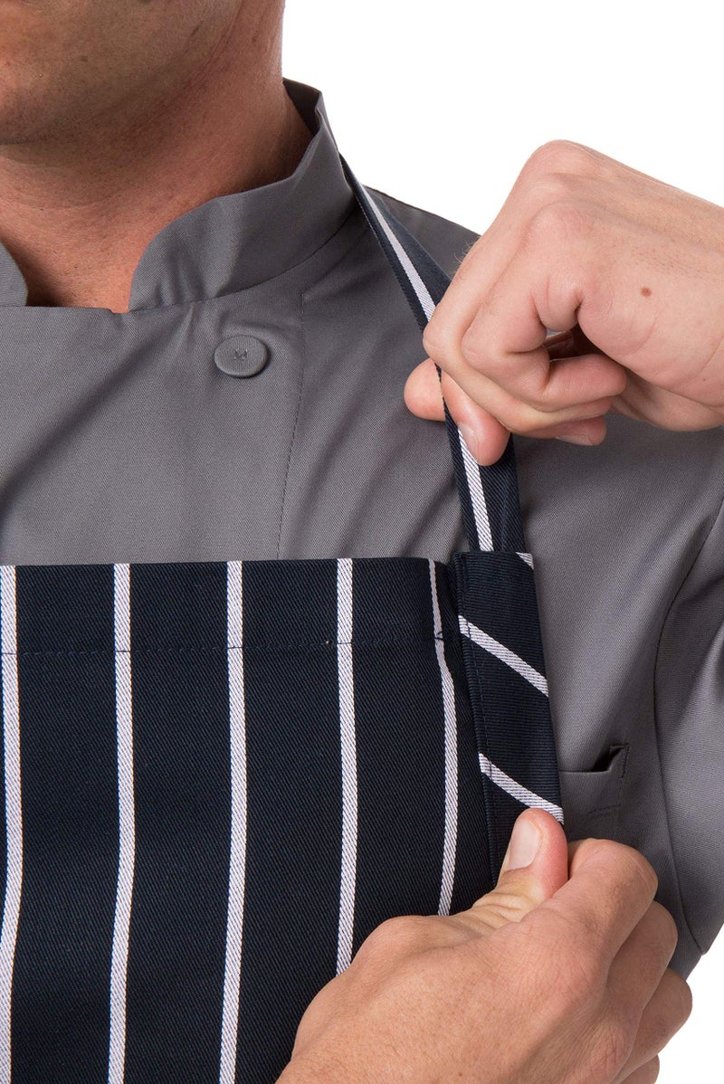 Chef Works مئزر طهاة إنجليزي للجنسين من شيف ووركس، أزرق داكن مع خط طباشيري، مقاس واحد - Image 3