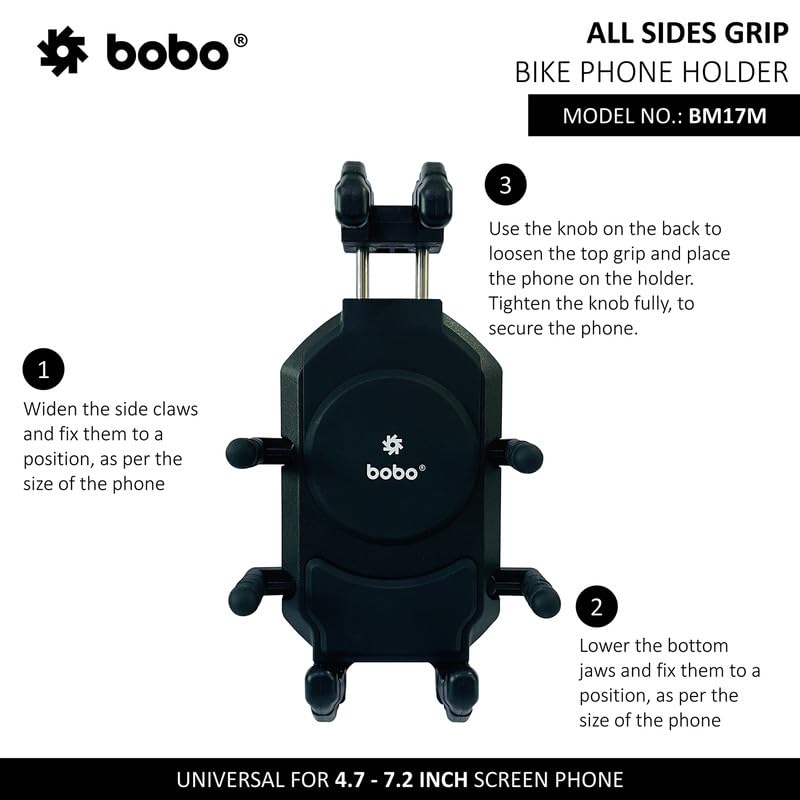 Bobo BM17M PRO Mirror Mount Anti-Vibration Anti-Theft Waterproof Bike/Motorcycle/Scooter Mobile Phone Holder Mount, Ideal for Maps and GPS Navigation (Black) - Image 3