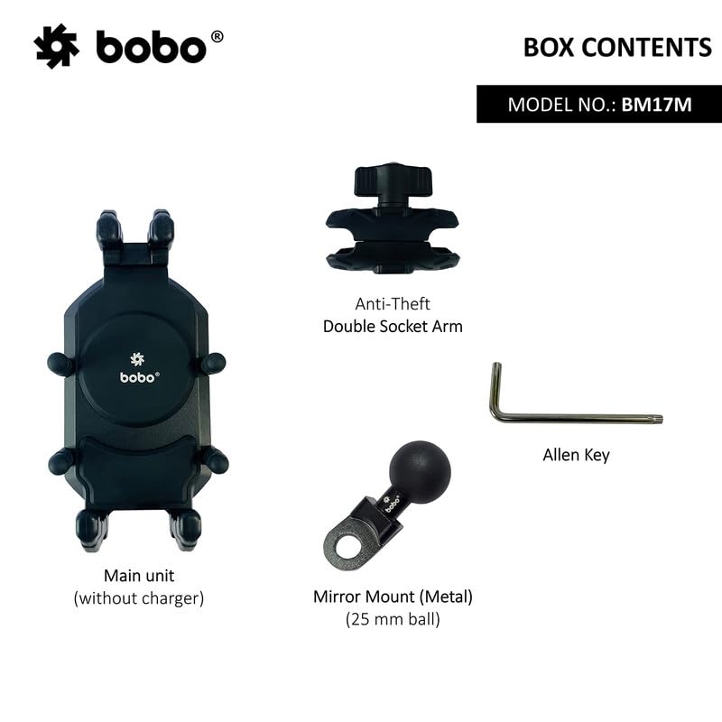 Bobo BM17M PRO Mirror Mount Anti-Vibration Anti-Theft Waterproof Bike/Motorcycle/Scooter Mobile Phone Holder Mount, Ideal for Maps and GPS Navigation (Black) - Image 5