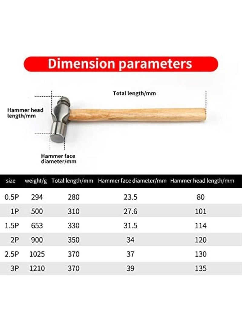 GGOOT High-Carbon Steel Round Hammer Ball Pein Nipple Hammer Hardware Tool Household Hammer with Wood Handle 0.5P 1P 1.5P 2P 2.5P 3P-1P  - Image 3