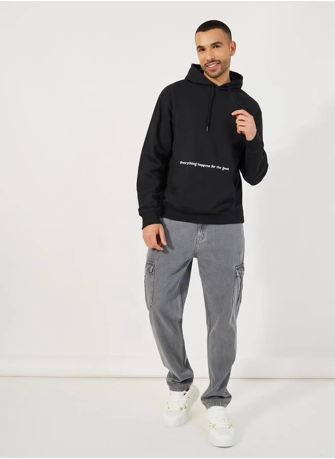 Styli Minimal Puff Print Fleece Relaxed Fit Hoodie