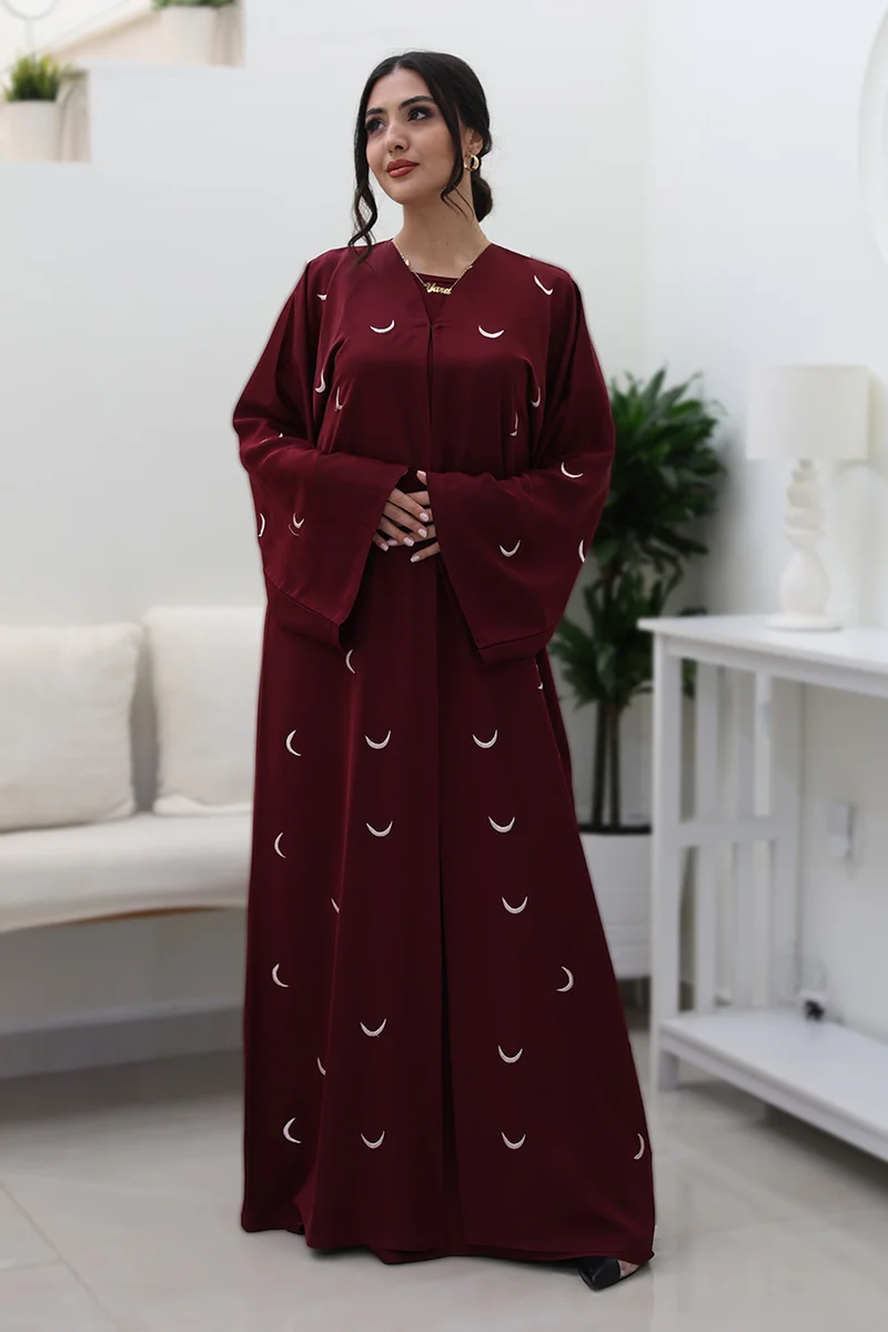 النخبة Maroon Crescent Moon Abaya-769