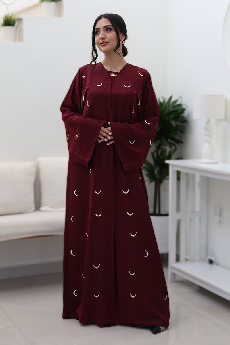 NUKHBAA Maroon Crescent Moon Abaya-769 - Image 1