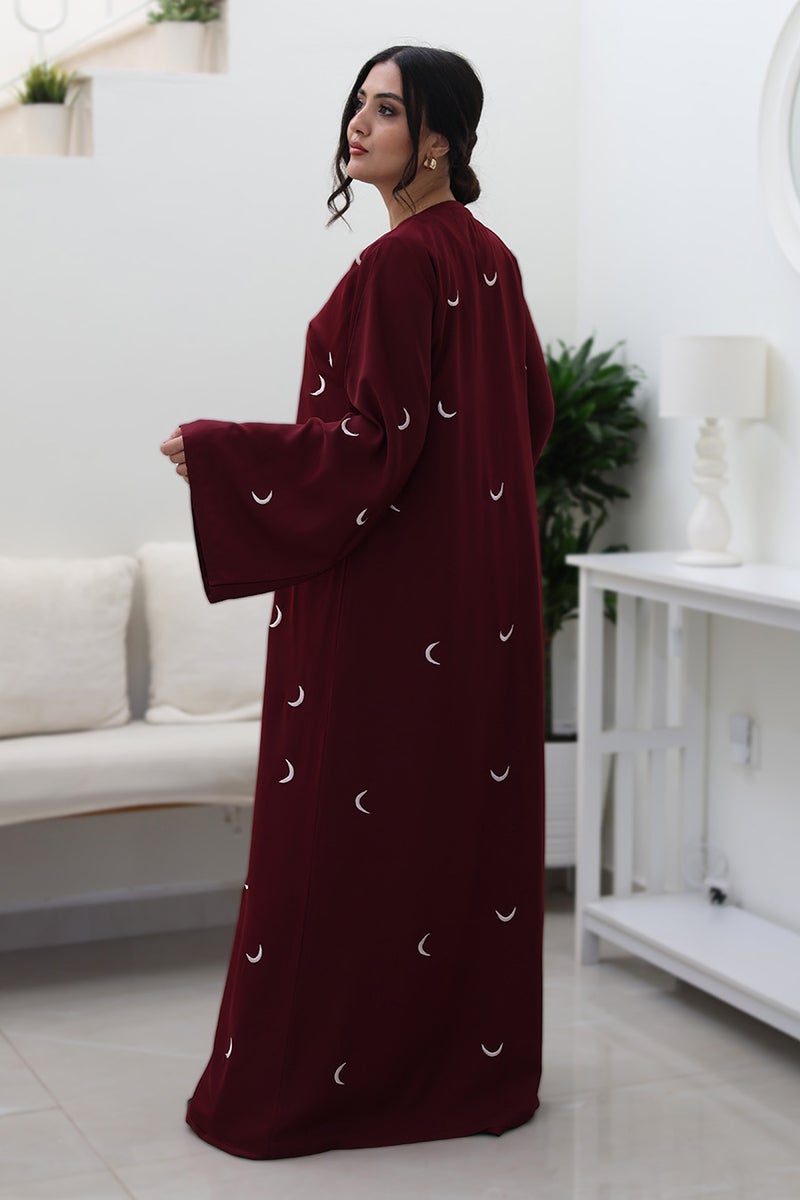 NUKHBAA Maroon Crescent Moon Abaya-769 - Image 4