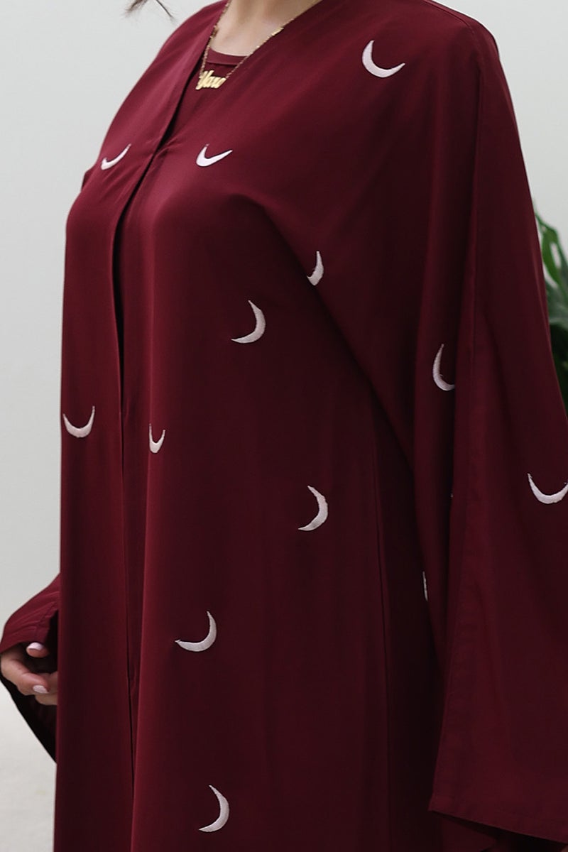 NUKHBAA Maroon Crescent Moon Abaya-769 - Image 2