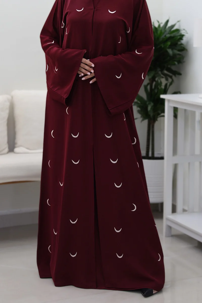 النخبة Maroon Crescent Moon Abaya-769