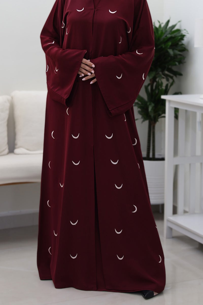 NUKHBAA Maroon Crescent Moon Abaya-769 - Image 3