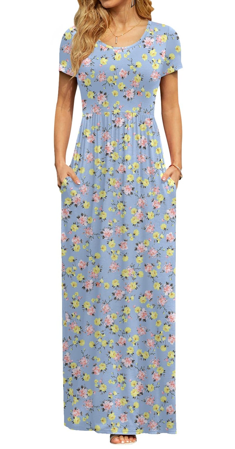 DB MOON Womens 2026 Casual Summer Maxi Dresses Short Sleeve Empire Waist Spring Long Dress with Pockets(Blue Floral 03, L) - Image 4