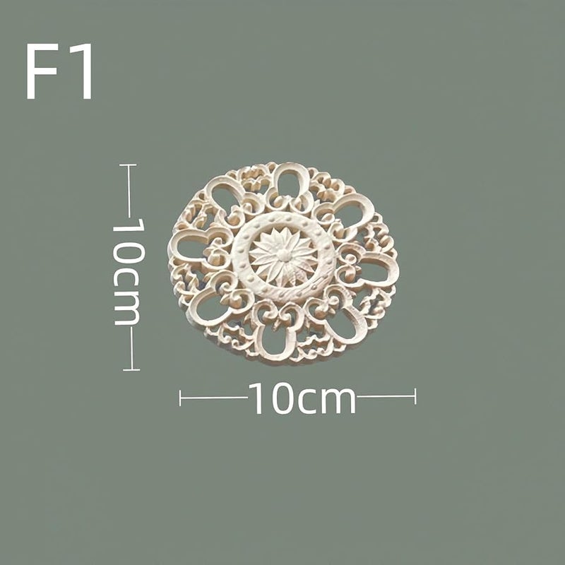 أنيقة على الطراز الأوروبي أقراص خشبية صلبة مستديرة منحوتة بزهور مجوفة لباب خزانة F1 10CMx10CM - Image 3
