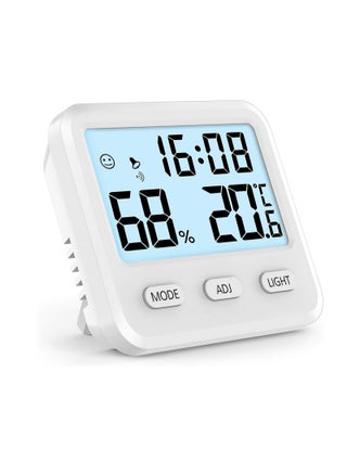 Digital Hygrometer Indoor Thermometer, Humidity Gauge Indicator Room Built-in Clock and Time Display，Accurate Temperature Monitor Meter for Home, Office, Home Cellar Greenhouse Accurate Temp(White) - pzsku/Z78A3F214280E1C251A57Z/45/_/1683042020/d4f61264-bf57-40d6-b1a1-a43914093455