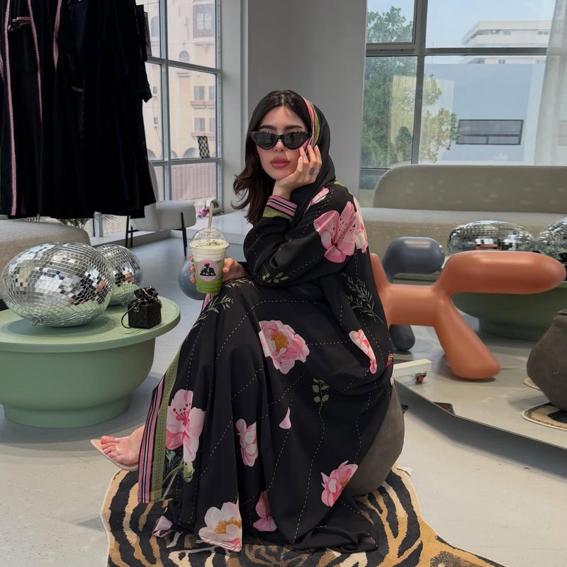 Women's Ethnic Style Chiffon Printed Long Sleeve Maxi Dress with Headscarf - Image 5