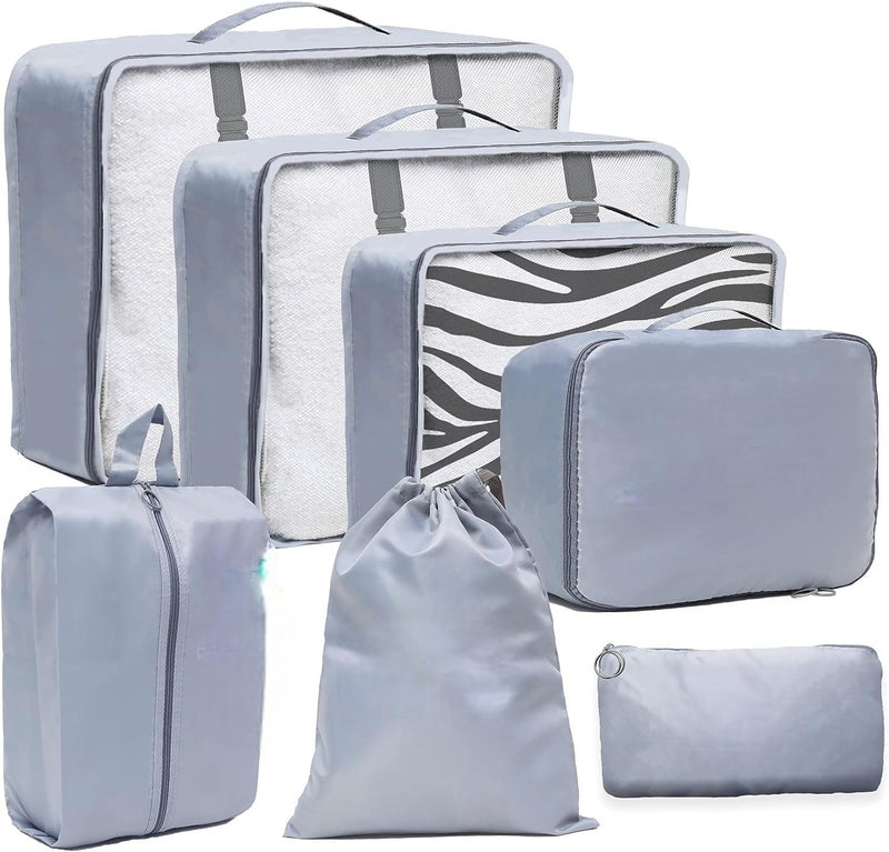 DeloPik 7PCS Packing Cubes Value Set for Travel Luggage Organiser Bag Compression Pouches Clothes Suitcase Water proof, gray - Image 1
