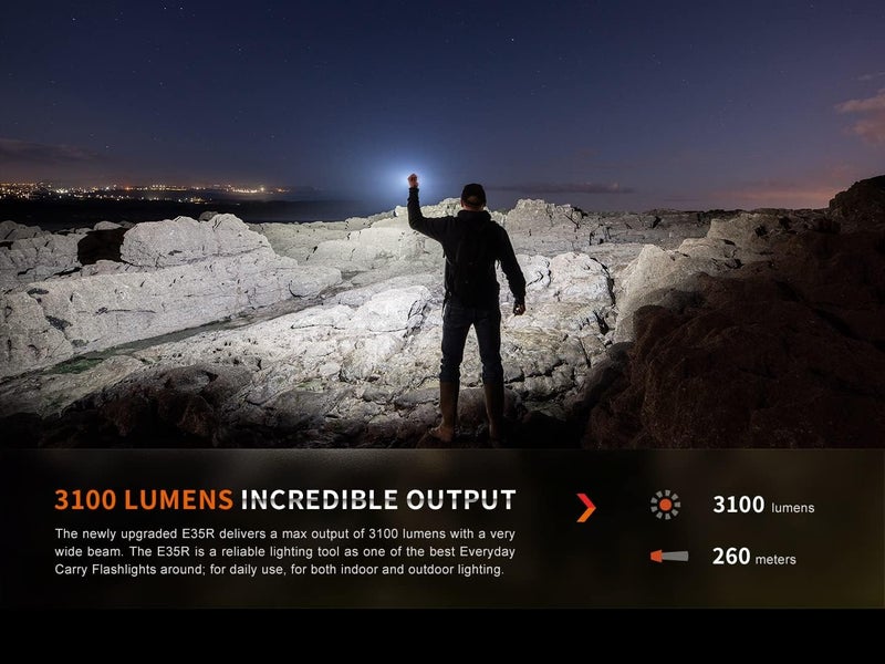فينيكس E35R EDC Flashlight, 3100 Lumens USB-C Rechargeable High Lumen Performance Flashlight with LumenTac Organizer (Black) - Image 2