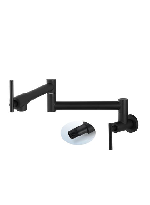 Kitchen Sink Faucet Wall Mounted,Rotatable Pot Filler Faucet Wall Mounted,Solid Brass Folding Stretchable Kitchen Faucet Single Hole Double Switch for Home Restaurant (Matte Black)