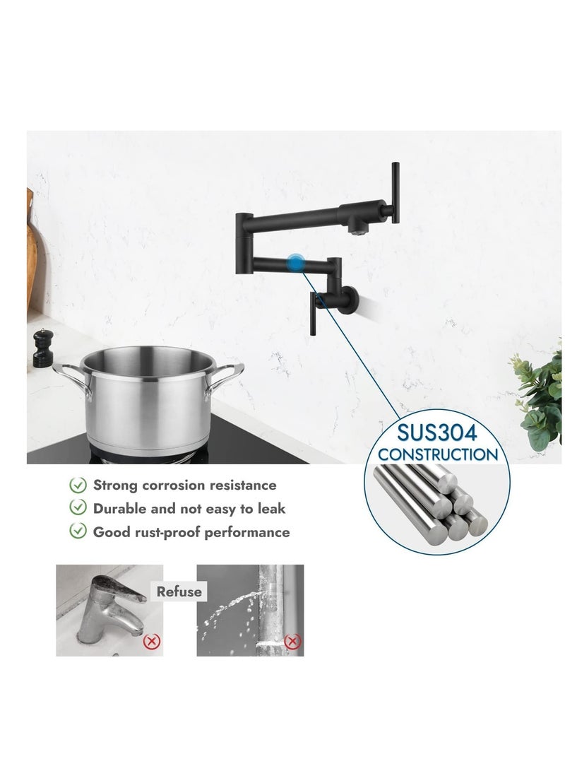 TRASSLE Kitchen Sink Faucet Wall Mounted,Rotatable Pot Filler Faucet Wall Mounted,Solid Brass Folding Stretchable Kitchen Faucet Single Hole Double Switch for Home Restaurant (Matte Black) - Image 4