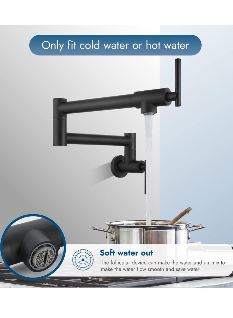 TRASSLE Kitchen Sink Faucet Wall Mounted,Rotatable Pot Filler Faucet Wall Mounted,Solid Brass Folding Stretchable Kitchen Faucet Single Hole Double Switch for Home Restaurant (Matte Black) - Image 5