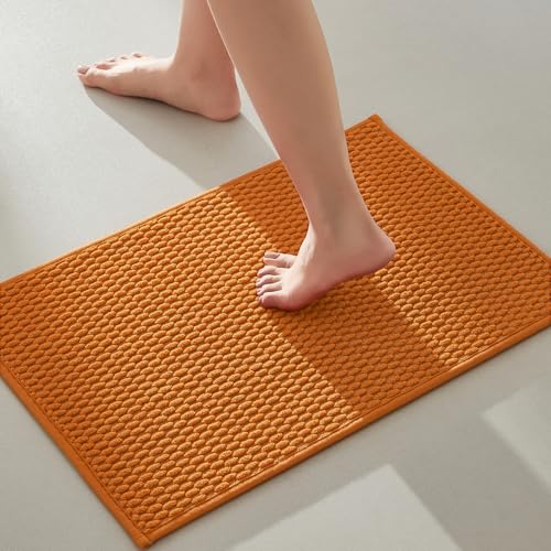 TYUU Bathroom Rugs Non Slip Washable, Super Absorbent Thin Bath Mat Small Quick Dry Low Pile Bathroom Rug, Orange 16"x24" - Image 1
